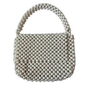 Rare Vintage Walborg White Faux PearL Beaded Hand Bag Purse Handmade in Japan